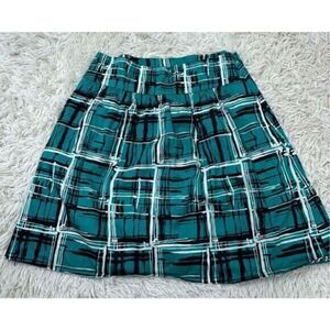 Adorable turquoise, white & black retro striped mini skirt by The Limited size M